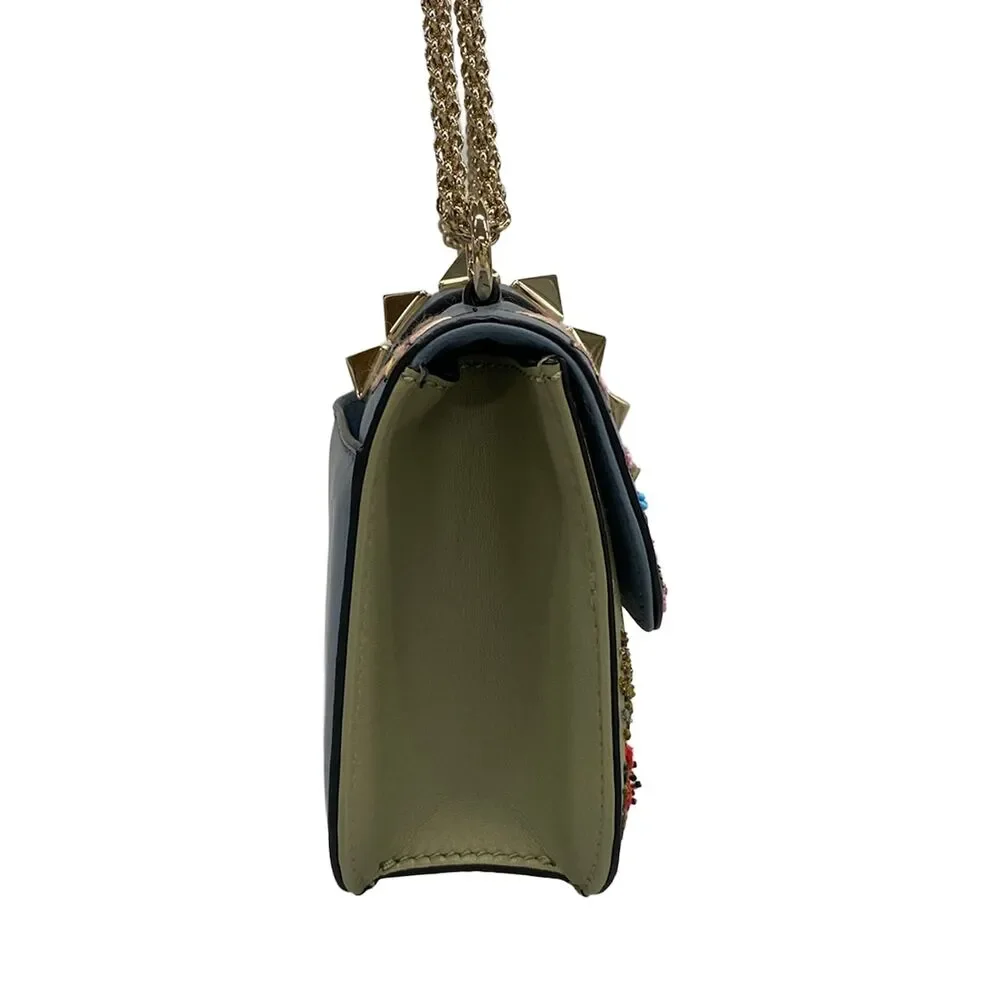 Valentino Garavani Rockstuds Glam Rock Small Shoulder Bag Navy Khaki Gray